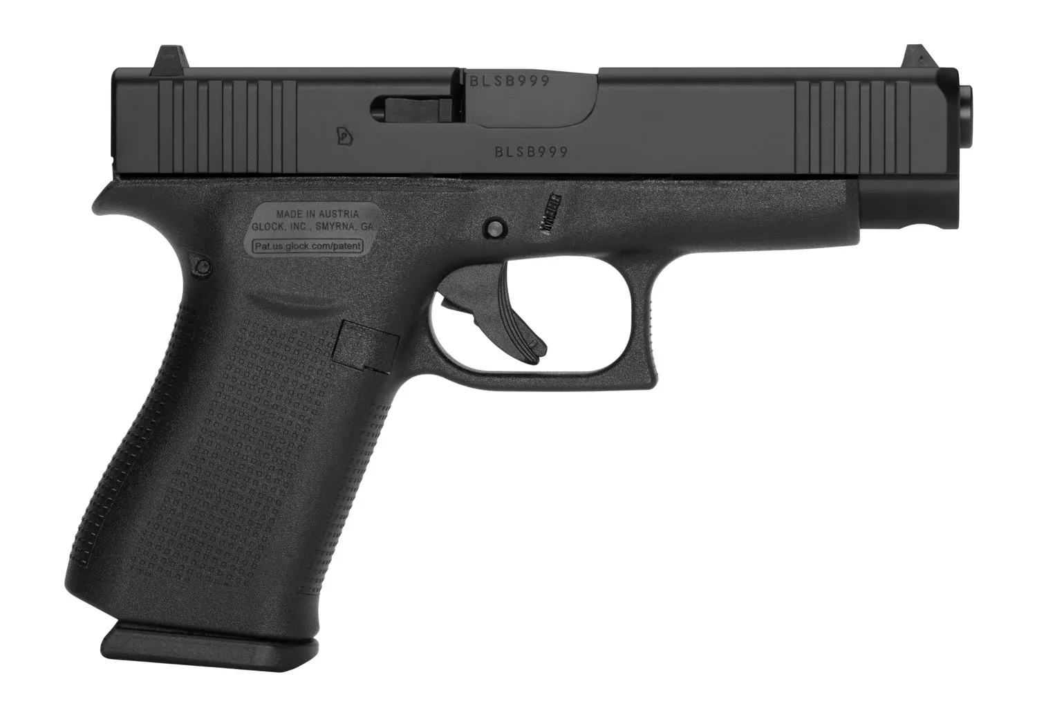 Glock PA4850201FR G48Slim Compact 9mm Luger 10+1 4.17″ Black GMB Barrel, Black nDLC Serrated Steel Slide, Black Polymer Frame w/Beavertail & Front Rail, Black Textured Polymer Grip, Right Hand