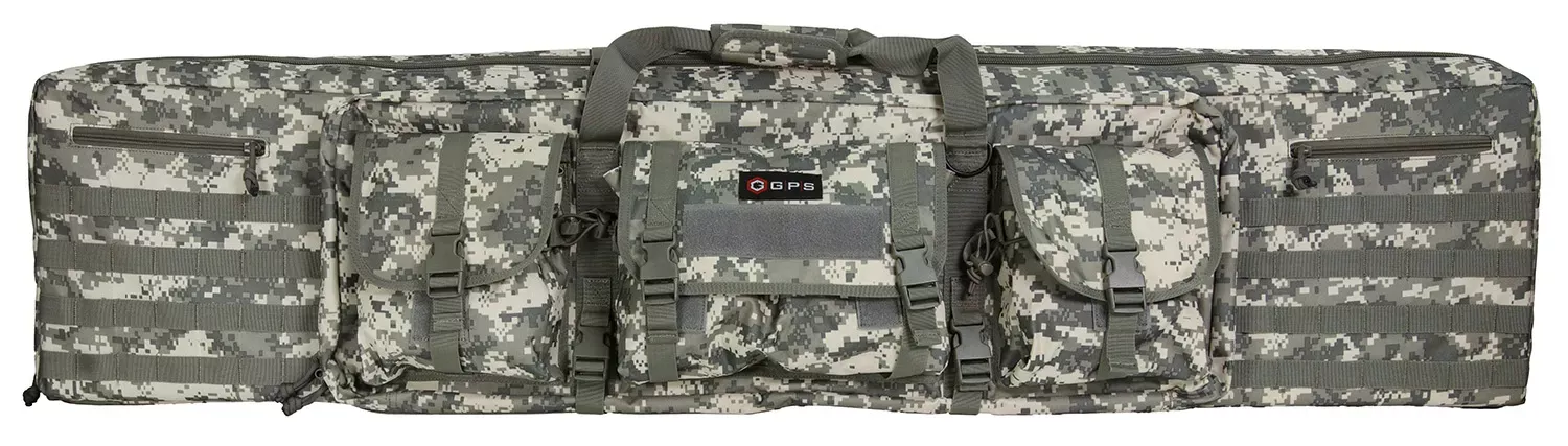 GPS Bags DRC55ACU Double Rifle Case A-TACS AU 600D Polyester W/ 2 Padded Pistol Sleeves MOLLE Webbing & Lockable Zippers