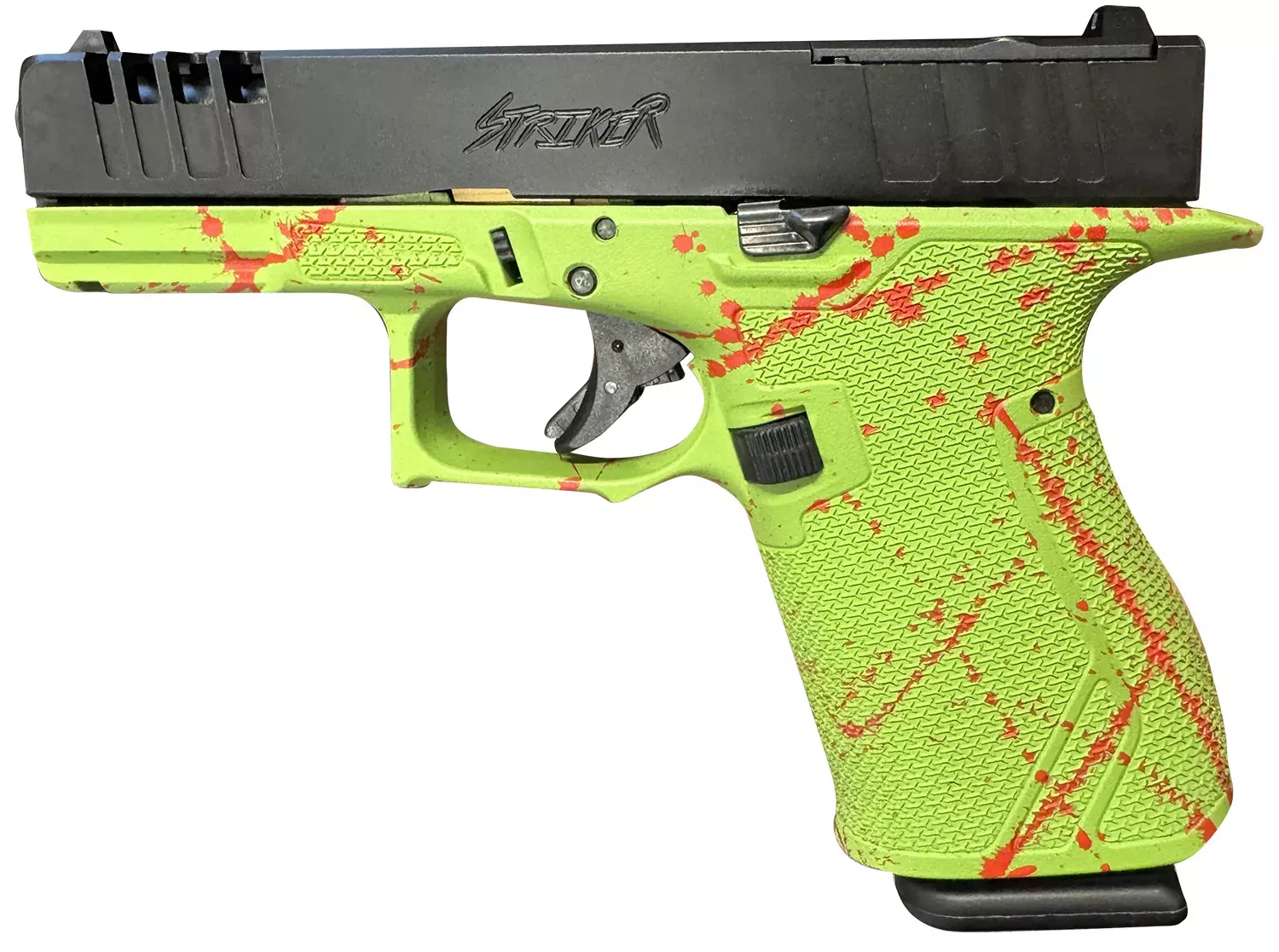 Great Lakes Firearms GL19SZOM Striker Compact Frame 9mm Luger 15+1 4″ Black Nitride Steel Barrel, Black Cerakote Serrated W/Slide Cuts Steel Slide, Zombie Cerakote Polymer Frame & Grip, Ambidextrous