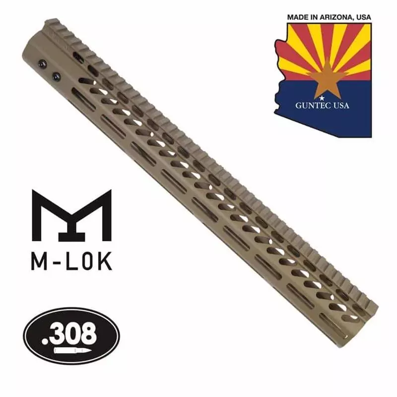 Guntec 16.5” .308 Ultra Lightweight Thin M-LOK Handguard w/ Monolithic Top Rail -Flat Dark Earth