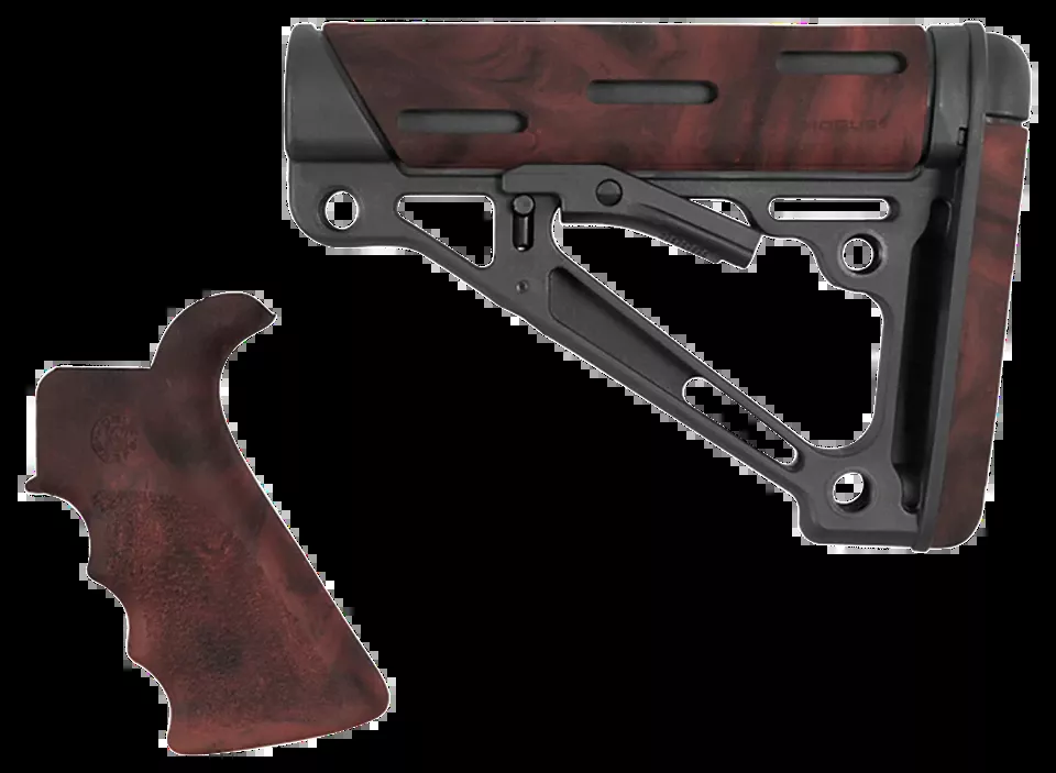 Hogue 15456 OverMolded Collapsible Buttstock & Grip for AR-15/M16 - Black & Red Lava