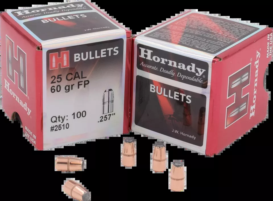 Hornady 2510 Varmint 25 Cal .257 60gr Flat Point Ammo - 100/Box, 40/Case
