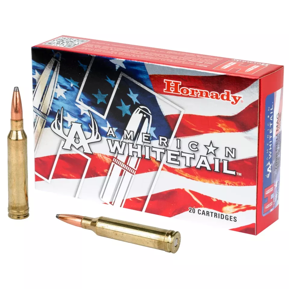 Hornady American Whitetail 7mm Remington Magnum 154 Grain InterLock, 20 Rounds/200 Rounds