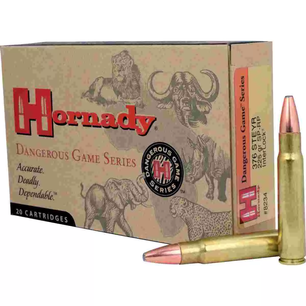 Hornady Dangerous Game Series Rifle Ammunition .376 Steyr 225 gr SP 2600 fps – 20/box