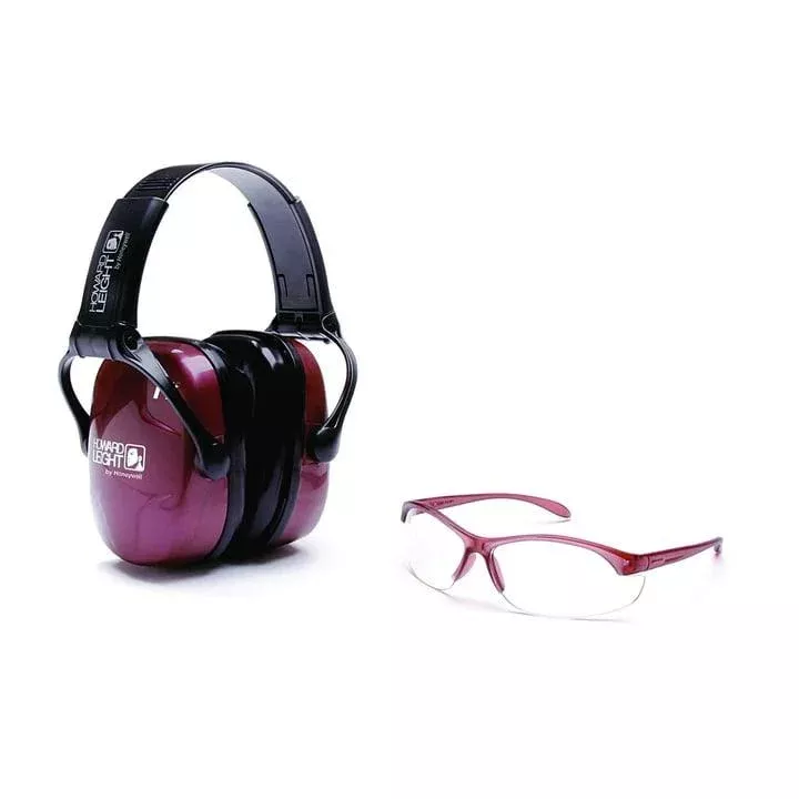 Howard Leight Women’s Shooting Sports Safety Combo Kit Shooting Glasses Dusty Rose with Clear Lens and Earmuff 25dB Dusty Rose