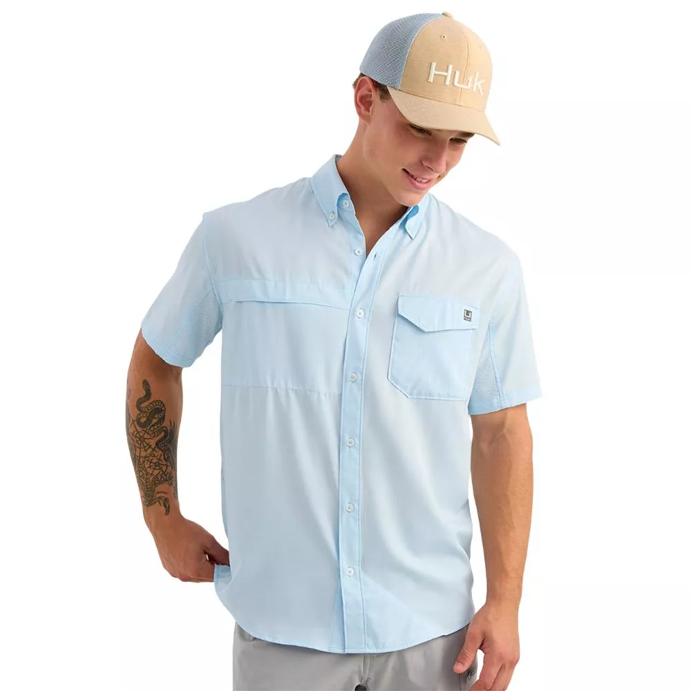 Huk Tide Point Short Sleeve Button Down Shirt Coastal Drift 2XL