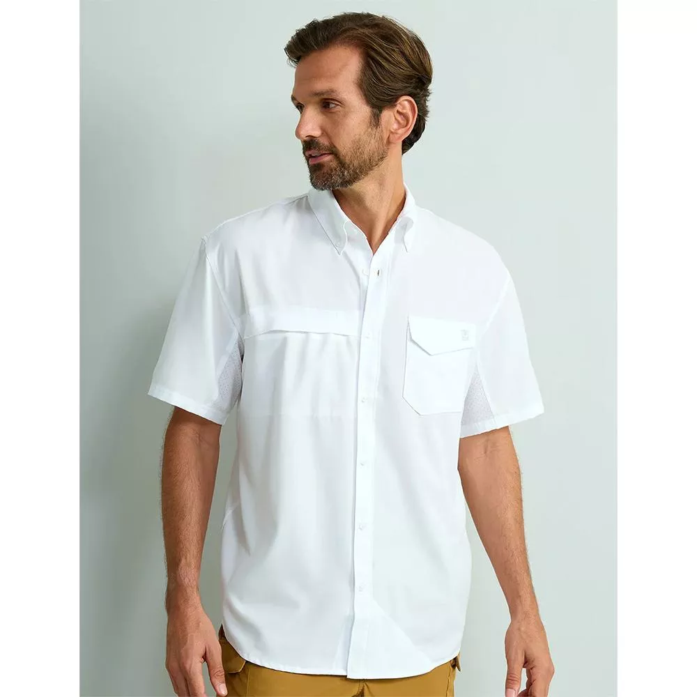 Huk Tide Point Short Sleeve Button Down Shirt White M