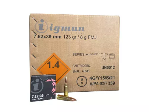 Igman 7.62×39 mm 123 gr/ 8g FMJ CASE840 UPC: 3877002037191