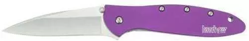 Kershaw Leek 3" Folding Drop Point Plain Bead Blasted 14C28N Steel Blade Purple AFALSEdized Aluminum Handle Includes Pocket Clip