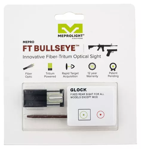 Meprolight USA 631023108 FT Bullseye Rear Sight Green/Tritium Fiber Optic, Black Frame, Compatible w/ Glock Gen 1-5 (Except MOS), Dovetail Mount