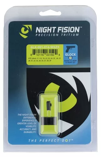 Night Fision GLK001014WGZ OEM Replacement Perfect Dot Night Sight Set Square Tritium Green with White Outline Front, U-Notch Black Rear Black Frame for Most Glock
