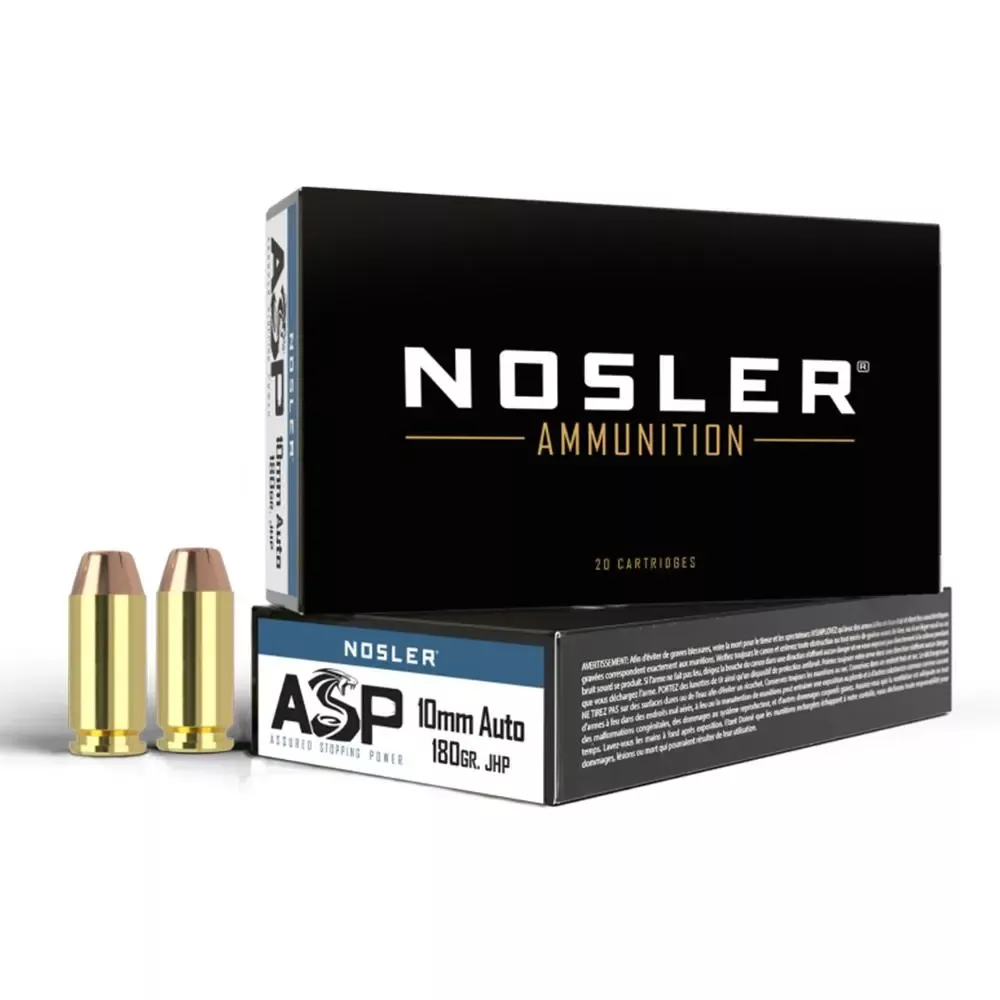 Nosler ASP Handgun Ammunition 10mm Auto 180 Grain JHP 1150 fps 50/ct