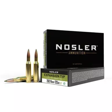 Nosler E-Tip 260 Remington Ammo 120 Grain Nosler Expansion Tip (E-Tip) Polymer Tip Lead Free Box of 20