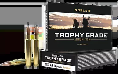Nosler Trophy Grade 280 Ackley Improved Ammo 160 Grain Partition Box of 20