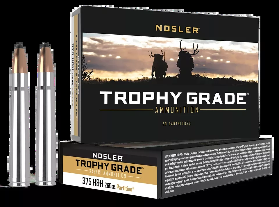 Nosler Trophy Grade 375 H&H Mag 260gr Spitzer Partition Ammo - 20/Box