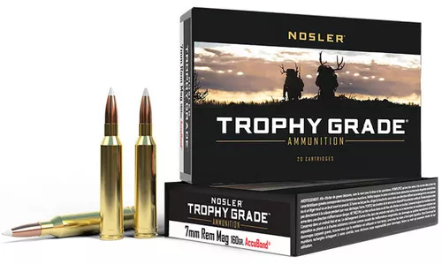 Nosler Trophy Grade Hyper Velocity Centerfire Ammunition, 7mm Rem Mag, Nosler AccuBond, 160 Grain – 20 Cartridge Box ( 20 / 1 )