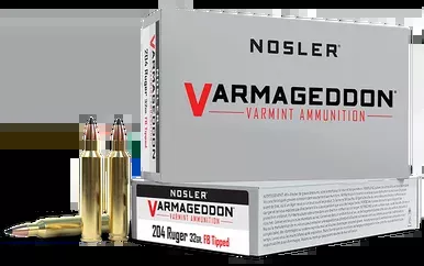Nosler Varmageddon 204 Ruger Ammo 32 Grain Flat Base Tipped Box of 20