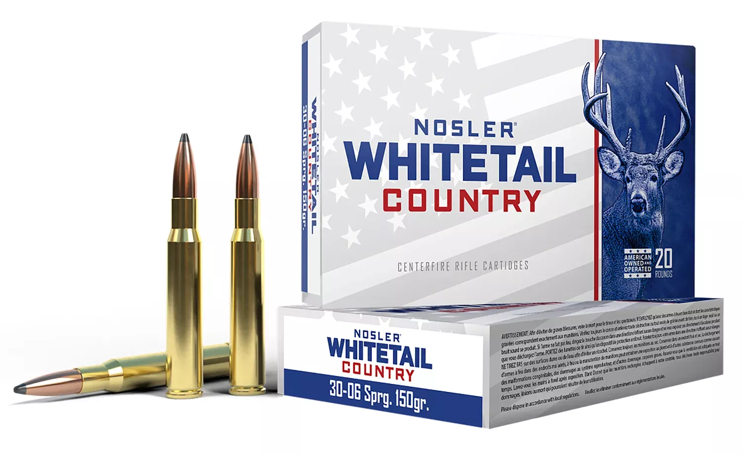 Nosler Whitetail Country .30-06 Springfield 150Gr Grain Solid base, 20-Round Box
