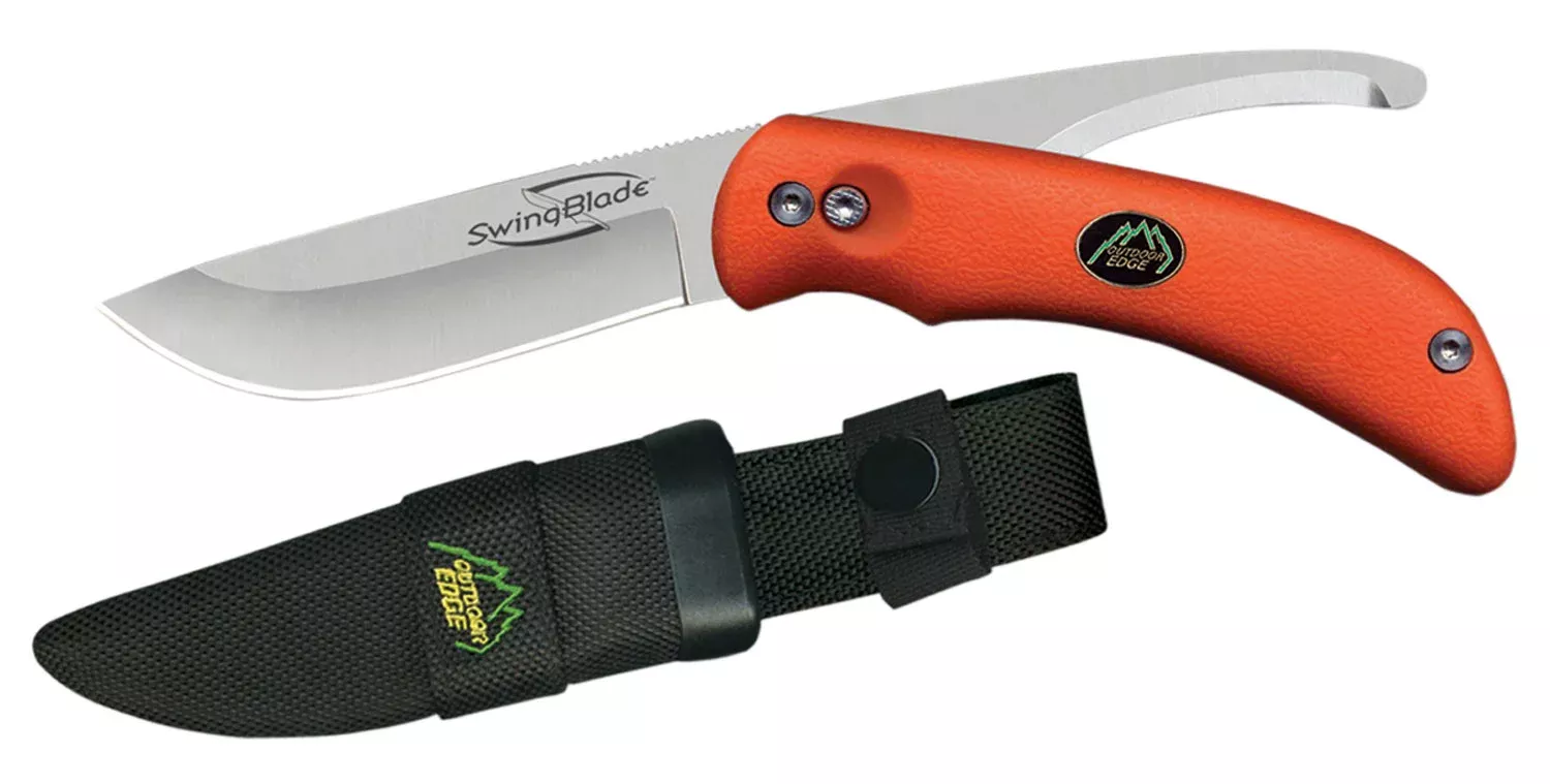 Outdoor Edge SZ20NC SwingBlade3.60"/3.20" Folding Skinning/Gutting Plain Aichi AUS8 SS Blade Blaze Orange TPR Handle