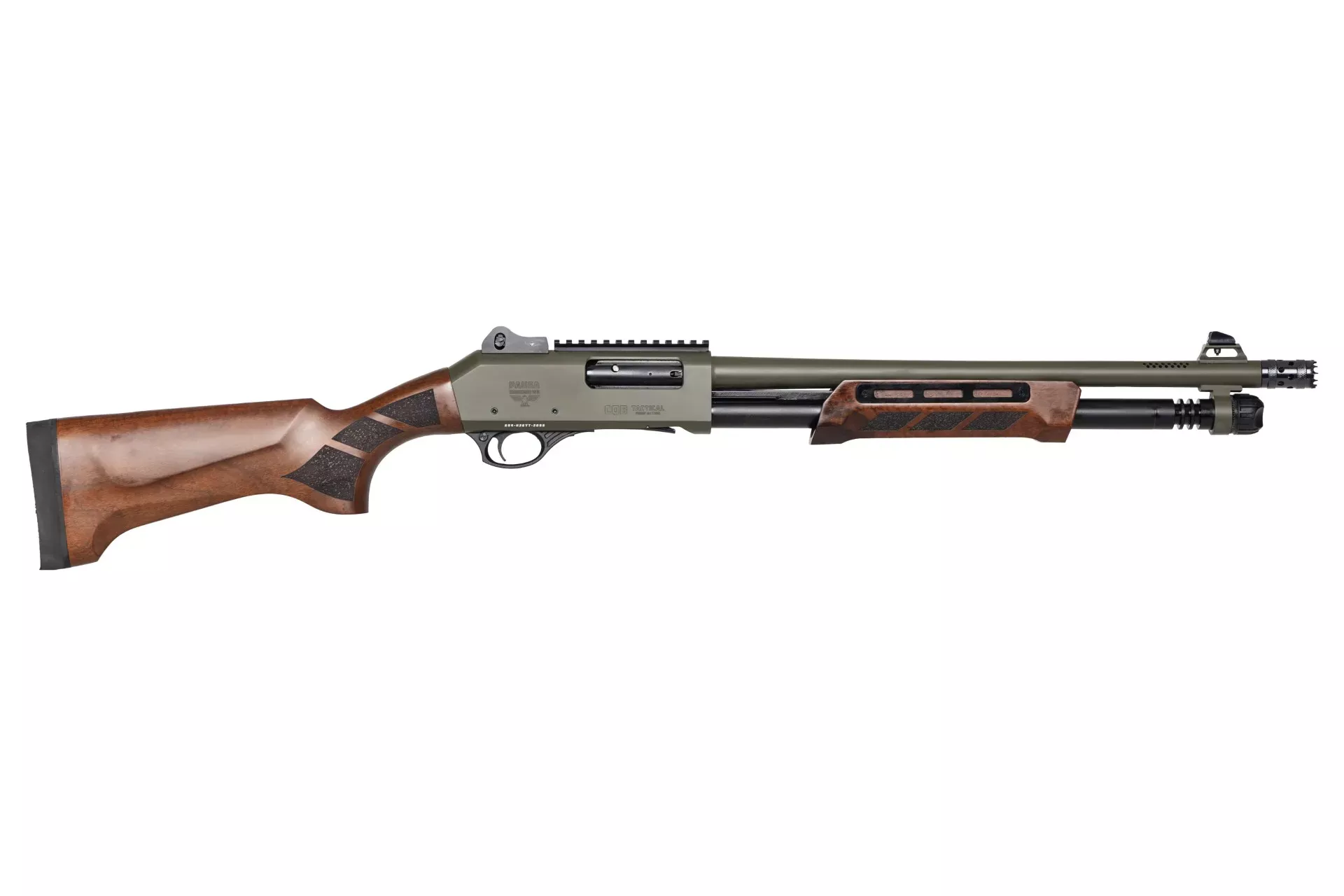 Panzer Arms CQB Pump 12G 18.5″ Od Green/walnut, Mlok Side Saddle, Door Breecher