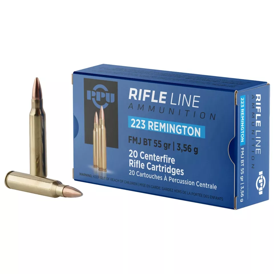 PPU .223 Remington 55 Grain FMJBT Ammunition - 20 Rounds per Box, 1000 Rounds per Case