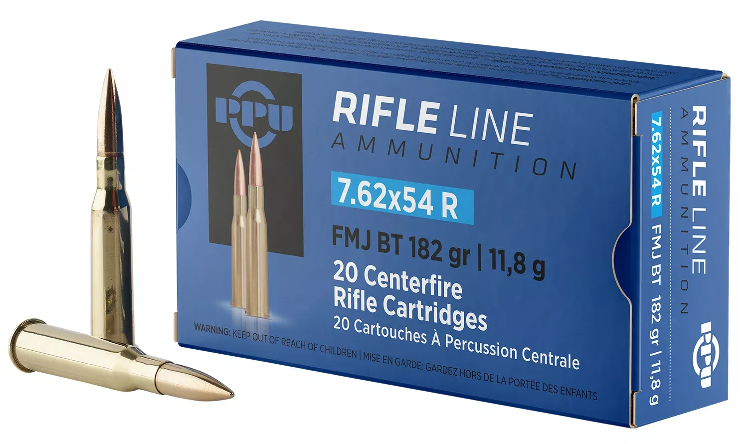 PPU PP76254F Metric Rifle7.62x54mmR 182gr Full Metal Jacket Boat Tail 20 Per Box/10 Case