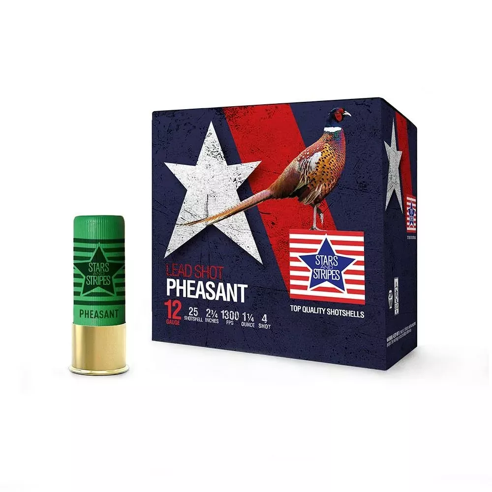 PPU Stars & Stripes Pheasant Load Shotshells 12ga 2-3/4” 1-1/4OZ 1300 fps #4 25/ct