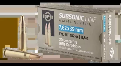 PPU Subsonic 7.62x39mm Ammo 182 Grain FMJ Box of 20