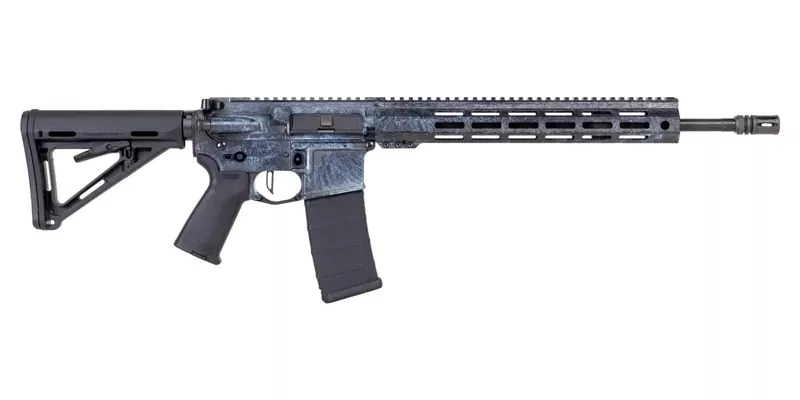 PSA Custom 16″ 5.56 Nitride 1/7 Pencil Rifle W/ PSA Custom Flatbow FCG, Worn Ford Blue