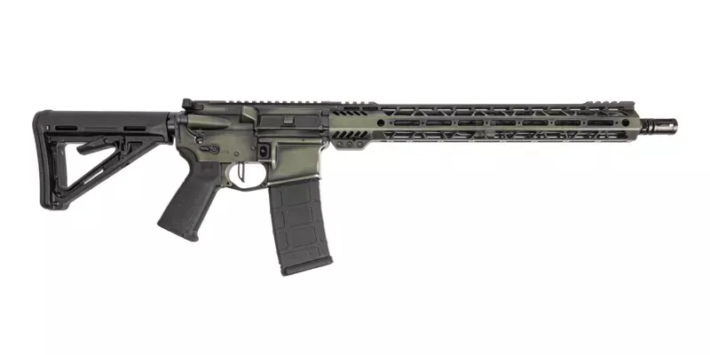 PSA Custom 16″ M4 Carbine-Length 5.56 NATO 1:7 Nitride 15″ LTWT M-Lok Rifle W/ 3.5lb Flatbow FCG, Warlock Green