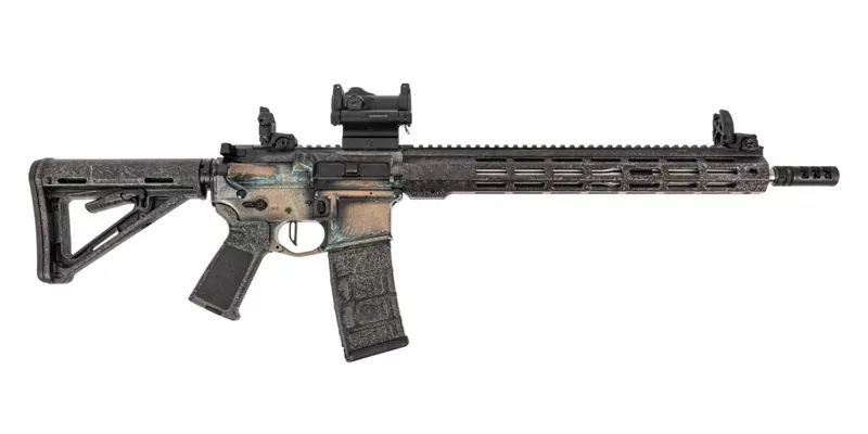 PSA Custom 16″ SS 5.56 Nato Rifle W/ PSA Custom Flatbow FCG, Romoeo 7s Green Dot, Weathered Patina