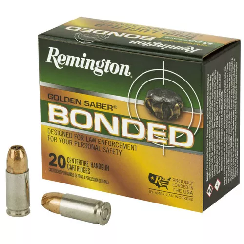 Remington Golden Saber Bonded Standard Velocity Centerfire Ammunition, 9mm Luger, Bonded Brass Jacketed Hollow Point, 124 Grain – 20 Cartridge Box ( 20 / 1 )
