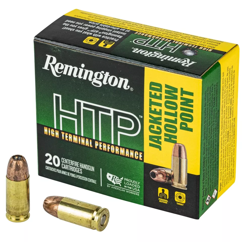 Remington High Terminal Performance 9mm +P 115 Grain Jacketed Hollow Point Ammo - 20 Rounds/500 Rounds