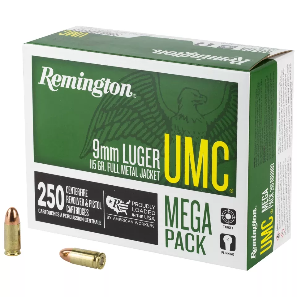 Remington UMC 9mm 115 Grain FMJ Ammunition - 250 Rounds/1000 Rounds