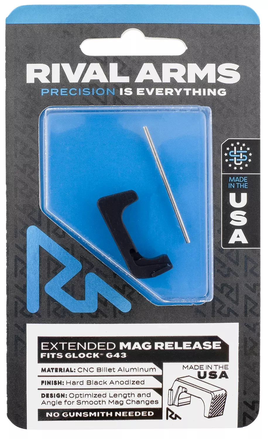 Rival Arms RA72G003A Magazine Release Extended Black Anodized Aluminum for Glock 43
