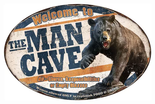 RIVERS EDGE MAN CAVE BEAR TIN – SIGN
