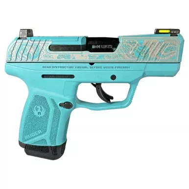 Ruger Max-9 Pro 9mm Luger Pistol 3.2″ Barrel 12+1 Round Aztec Teal Frame Paisley Slide