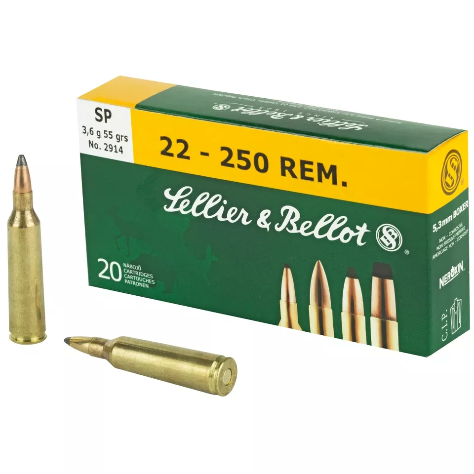 S&B .22-250 Remington 55 Grain Soft Point Ammunition - 20 Rounds/500 Rounds Bulk Pack
