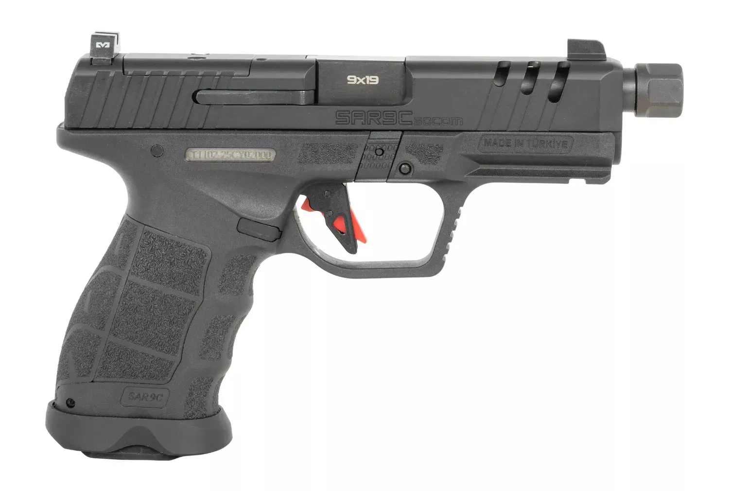 Sarsilmaz SAR9CSOCOMBL10 SAR9 SOCOM Compact 9mm Luger 10+1 4.70″ Black Threaded Barrel, Black Steel Optic Cut/Serrated Slide, Black Polymer Frame W/Picatinny Rail, Interchangeable Backstrap Grip, RMSc