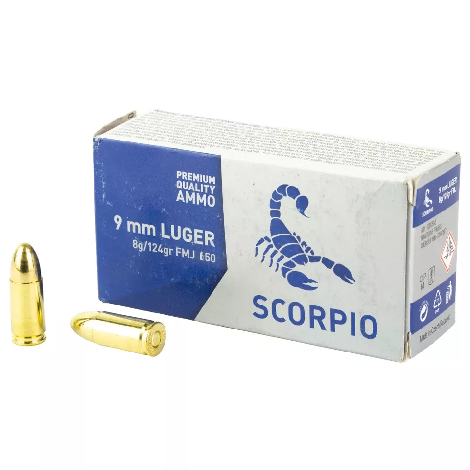 SCORPIO 9MM 124GR FMJ AMMO - 50 ROUNDS/1000 ROUNDS