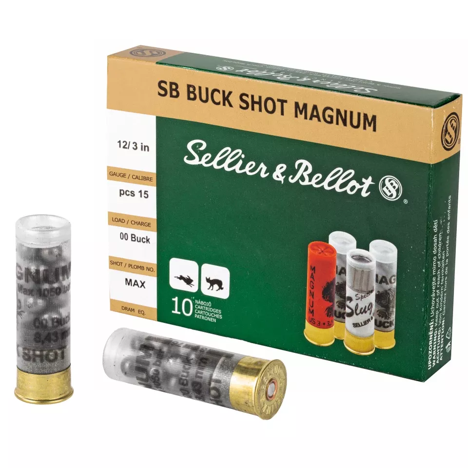 Sellier & Bellot 12 Gauge 3" 00 Buckshot 15 Pellets 10 Rounds/250 Rounds Case