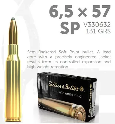 Sellier and Bellot 6.5×57, 131 Gr SP, 20 Rnds