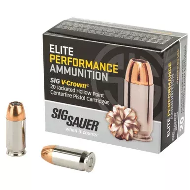 Sig Sauer Elite V-Crown 45 ACP Ammunition 185 Grain JHP 20 Rounds