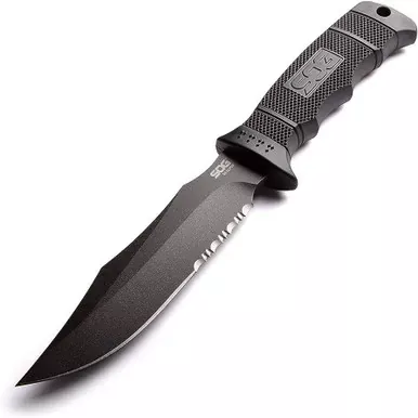 SOG Seal Pup Fixed Blade Knife,4.75″ Partially Serrated Black Powdercoat Blade, Nylon Sheath