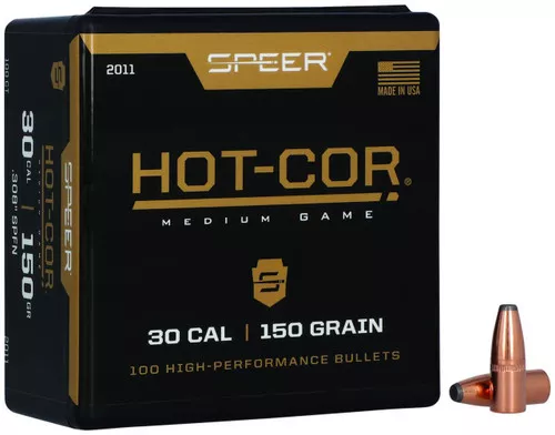 Speer 2011 HotCor30 Cal .308 150 gr Soft Point Flat Nose 100 Per Box 5 Case UPC: 076683020116
