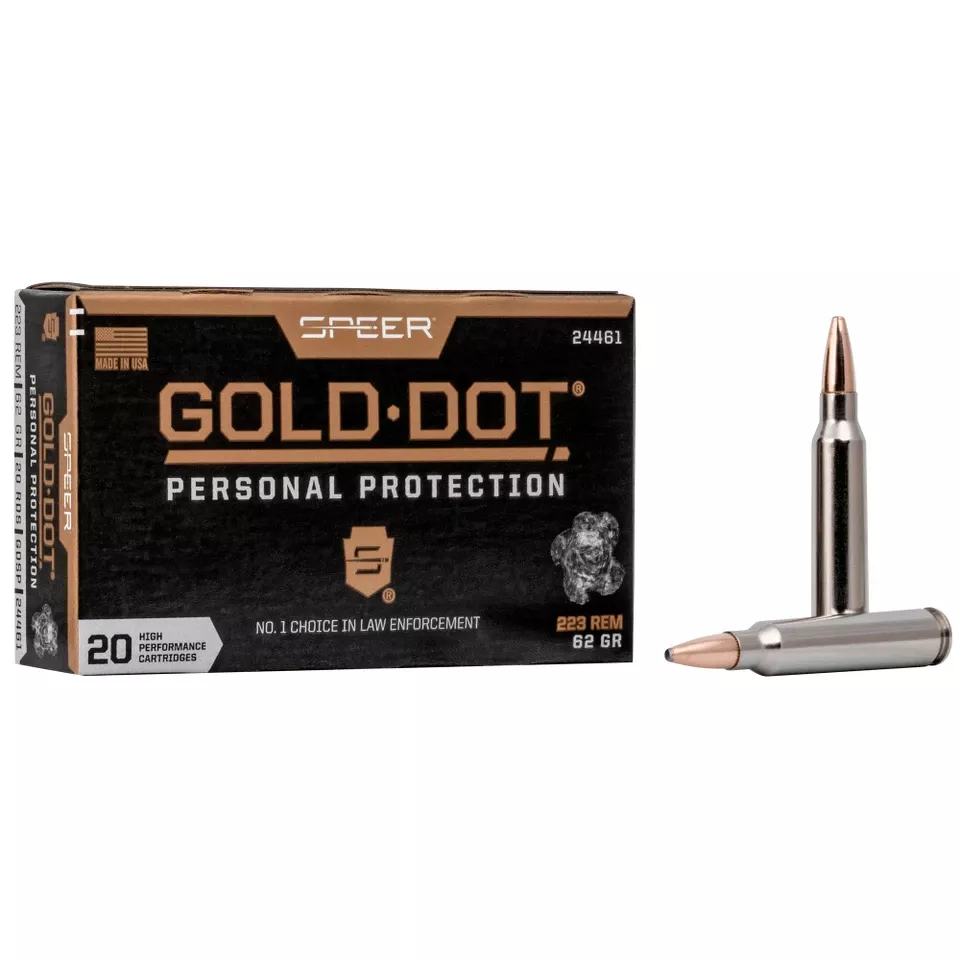 Speer Gold Dot .223 Remington 62 Grain Hollow Point Ammunition - 20 Rounds/200 Rounds