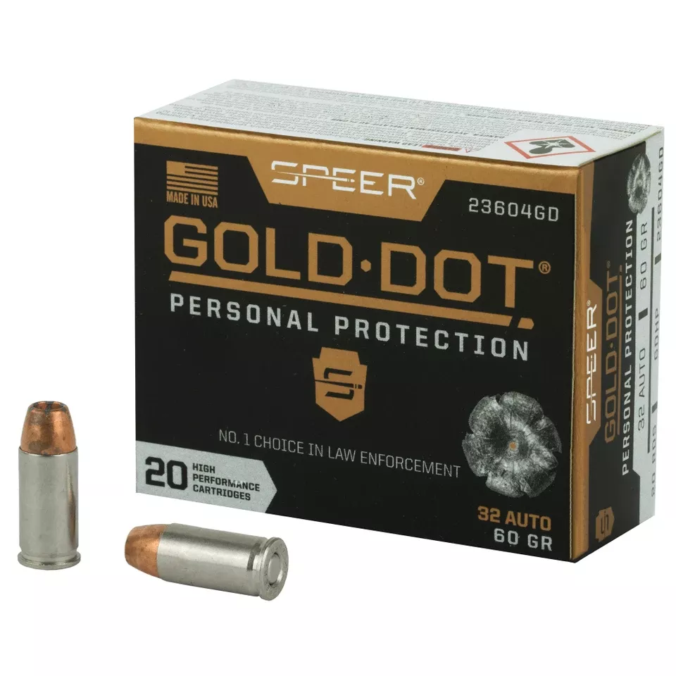 Speer Gold Dot .32 ACP 60 Grain Hollow Point Ammunition - 20 Rounds/200 Rounds