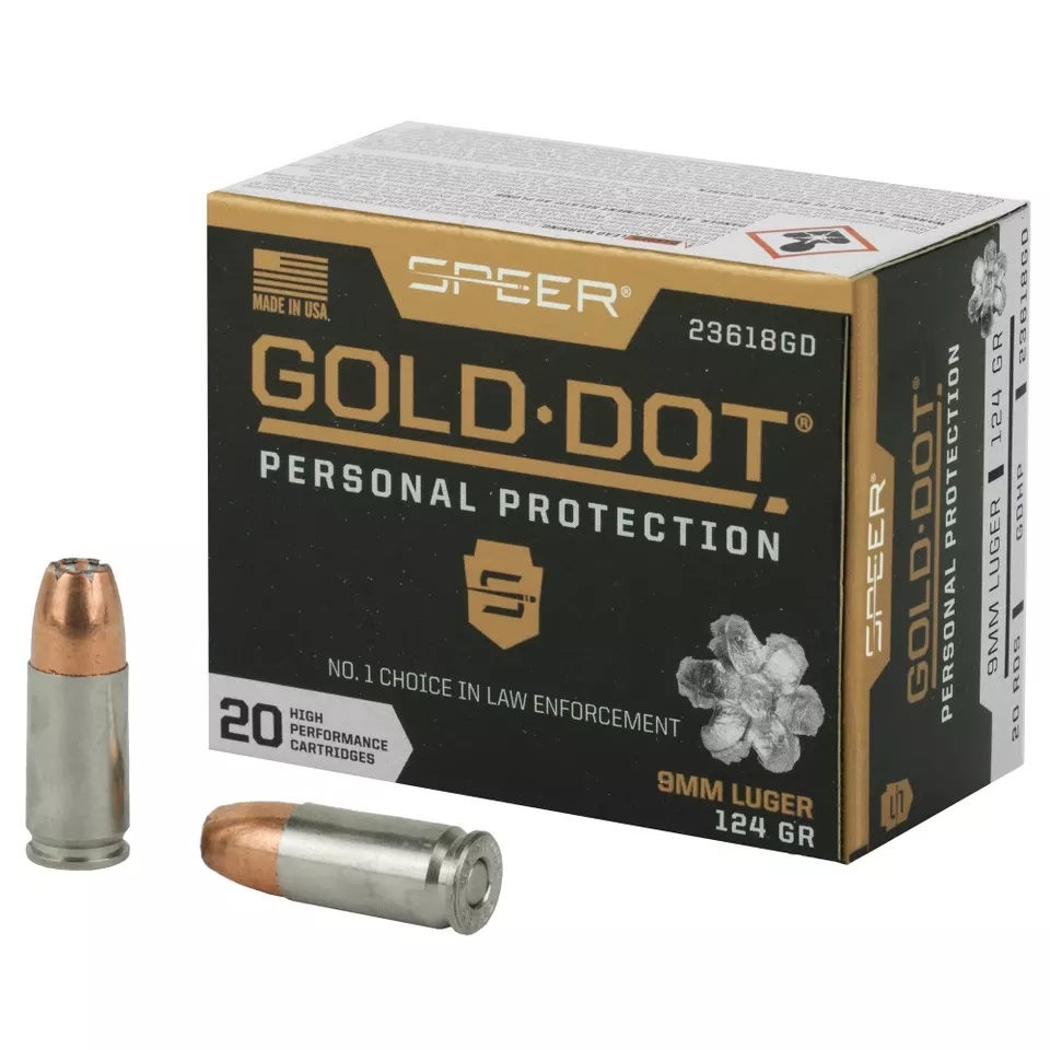 Speer Gold Dot 9mm 124 Grain Hollow Point Ammunition - 20 Rounds/200 Rounds