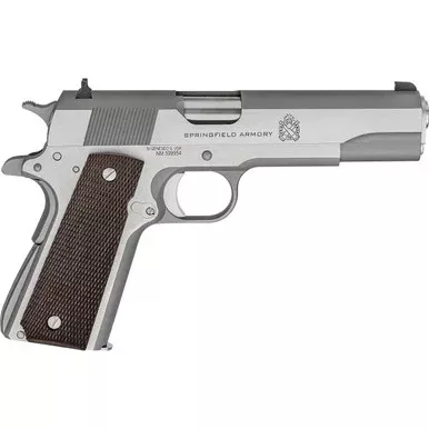 Springfield Armory 1911 Mil-Spec 45 ACP Pistol 5″ Barrel 7+1 Round Stainless Slide Wood Grip Stainless Frame