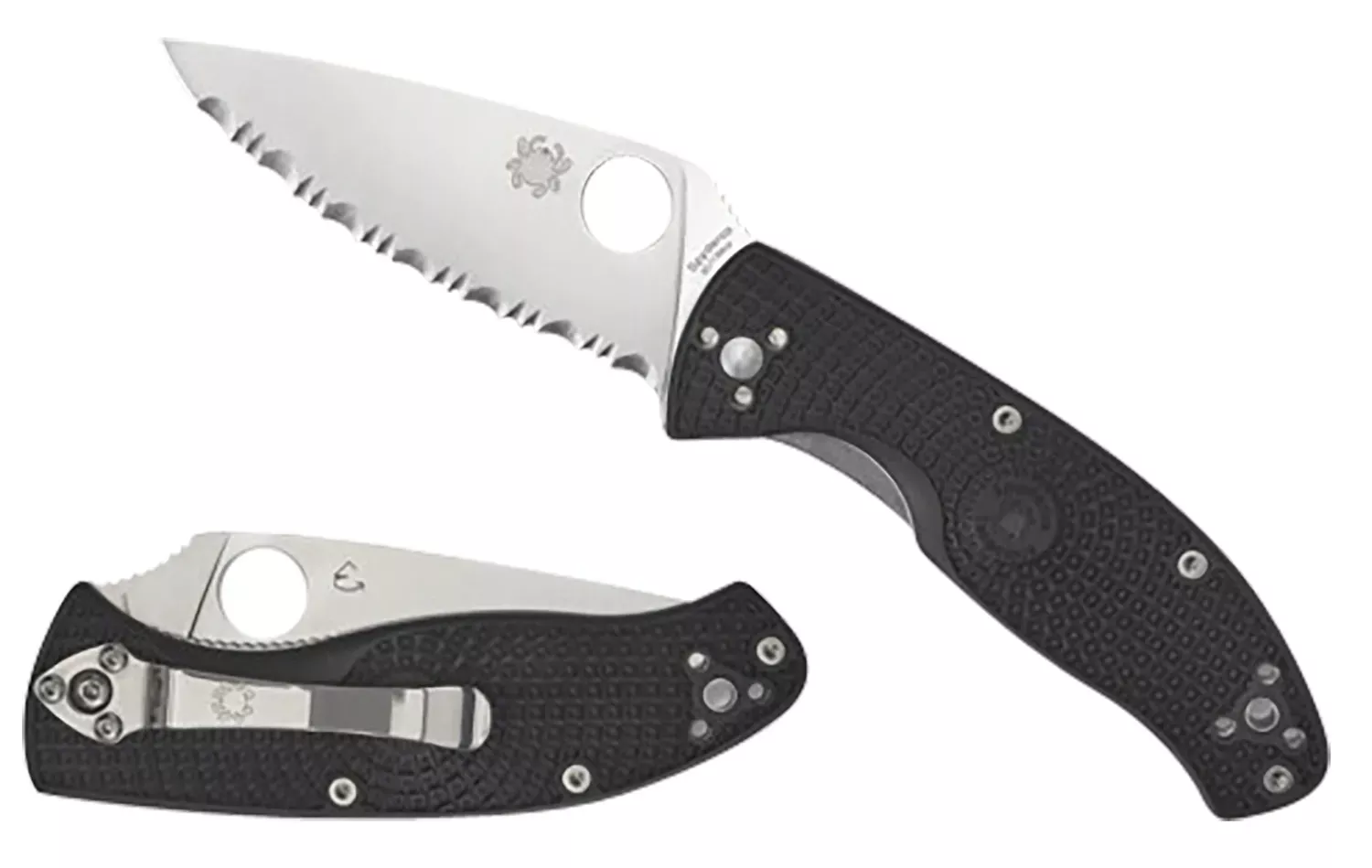 Spyderco C122PSBK Tenacious Lightweight 3.39″ Folding Part Serrated Satin 8CR13MOV SS Blade/Black Bi-Directional Texturing FRN Handle Includes Pocket Clip